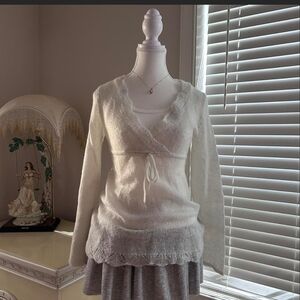 White Layered Knit Sweater